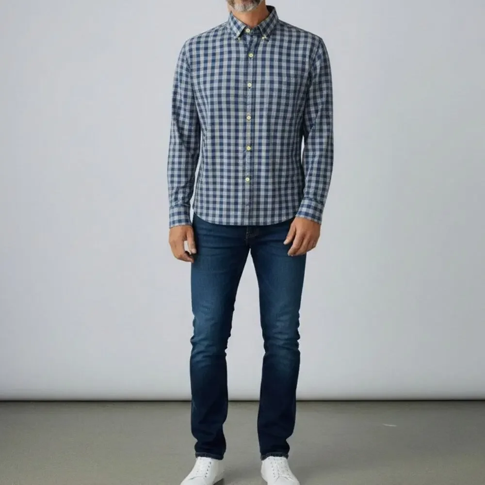 J. Crew Jaspe Cotton Shirt Blue Gray Gingham Slim Fit Long Sleeve Mens M A9329